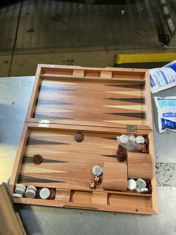 Photo 1 of Pointworks 17 Inch Backgammon Sets for Adults. Beautiful Wood Inlaid Backgammon Board Game Set with Unique Checkers & Dice. Large Back Gammon Game Sets Travel Size for 2 Players Nardi or Tavla