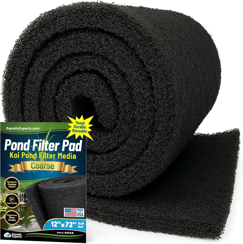 Photo 1 of Aquatic Experts Classic Koi Pond Filter Pad COARSE – Bulk Roll Pond Filter Media, Rigid Ultra-Durable Latex Coated Fish Pond Filter Material US (12" x 72", Coarse (Black))

