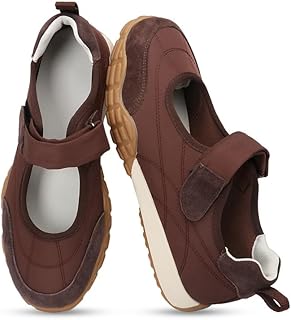 Photo 1 of COOLLULU Brown Mary Jane Shoes Sneakers for Women Fashion Ballet Sneakers Wide Toe Box with Non Slip Sneakerinas Retro Tennis Lightweight Flats Footwear for Daily Walking Causal Dressy,Brown,US7
