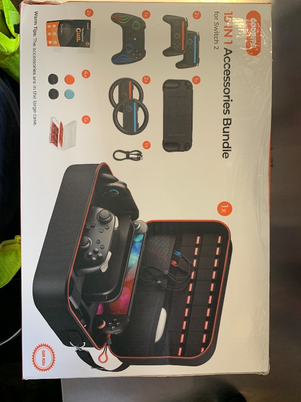 Photo 1 of COOWPS Switch 2 Pro Controller Accessories Bundle 15-in-1, All In One Carrying Case, Joycon Grip, Screen Protectors, Protective Case, Steering Wheels, Game Card Case Thumb Grips for Nintendo Switch 2