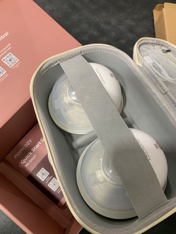Photo 1 of Momcozy M5 Smart APP Controlled Wearable Breast Pump, Hands-Free Wireless Electric Pump, 3 Modes 9 Suction Levels, BPA-Free, Portable Lightweight, 24mm Flange, 2-Pack Cozy Red