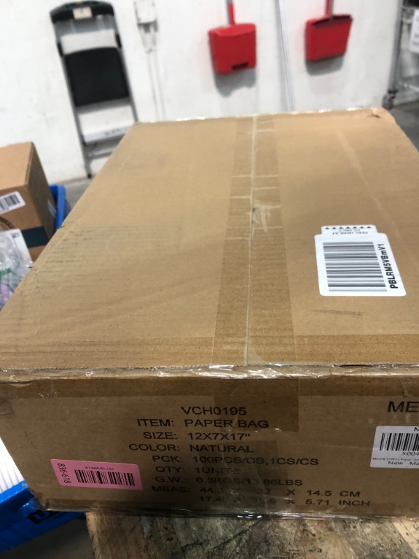 Photo 1 of **FACTORY SEALED** MESHA Paper Grocery Bags 12 x 7 x 17 Inches 100Pcs Bulk, Heavy Duty 60 Lbs Kraft Brown Paper Bag, Large Grocery Kraft Sacks -Takeout, Restaurant, Retail, Shopping
