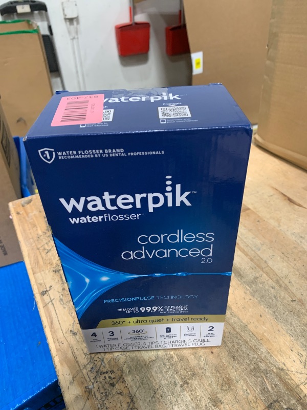 Photo 1 of **FACTORY SEALED** Waterpik Cordless Advanced 2.0 Water Flosser For Teeth, Gums, Braces, Dental Care With Travel Bag and 4 Tips, ADA Accepted, Rechargeable, Portable, and Waterproof, White WP-580, Packaging May Vary