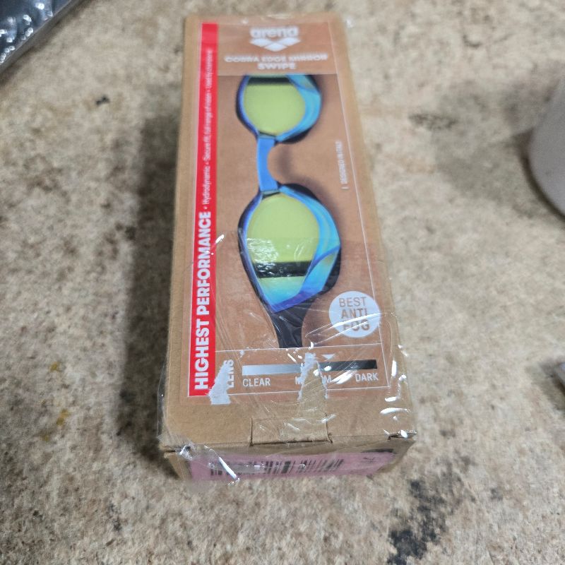 Photo 1 of **Broken** ARENA Unisex Cobra Edge Swipe Anti-Fog Racing Swim Goggles Men and Women Polycarbonate Mirror Lens Small Fit, Aqua/Black