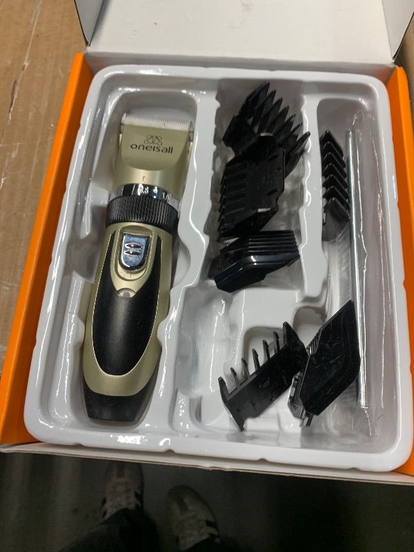 View 3 of ***HEAVILY USED AND MISSING ITEMS***
oneisall Dog Clipper Low Noise, Dog Grooming Kit with Rechargeable, Pet Shaver Cordless Electric Quiet Hair Clipper Set for Dogs Cats Pets?Gold?