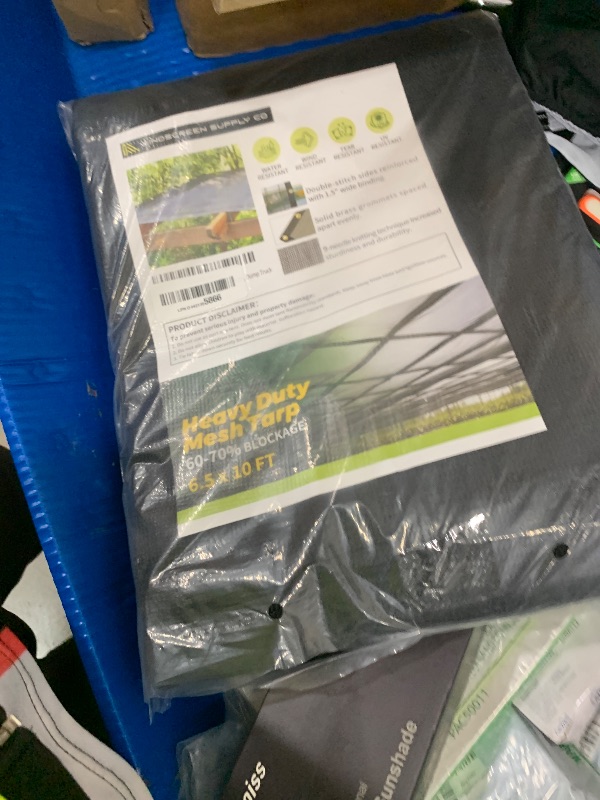 Photo 1 of [WindscreenSupplyCo] 60-70% 6.5 FT X 10 FT Mesh Tarp/Shade Cloth 9-Needle Knitted Heavy Duty Black with Grommets for Green House, Garden, pergola, Pools, Dump Truck - MT6510BLKX1