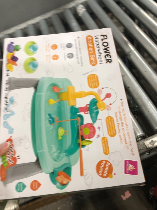 View 2 of **MISSING A LEG**Mini Water Table for Toddler 1-3, Kids Play Sink with Running Water, Outdoor Toys for Kids Ages 4-8 with 360° Electric Faucet, Floating Fishing Game, Sensory Activity Kitchen Toy for Boys Girls