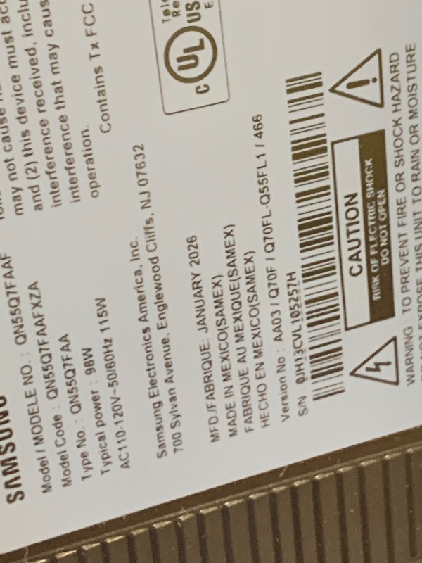 Photo 1 of *NO DAMAGED EXCEPT PRONG BEHIND THE TV FOR CABLE*
Samsung 55-Inch Class QLED Q7F Series Samsung Vision AI Smart TV (2025 Model, 55Q7F) Quantum HDR, Object Tracking Sound Lite, Q4 AI Gen1 Processor, 4K upscaling, Gaming Hub, Alexa Built-in