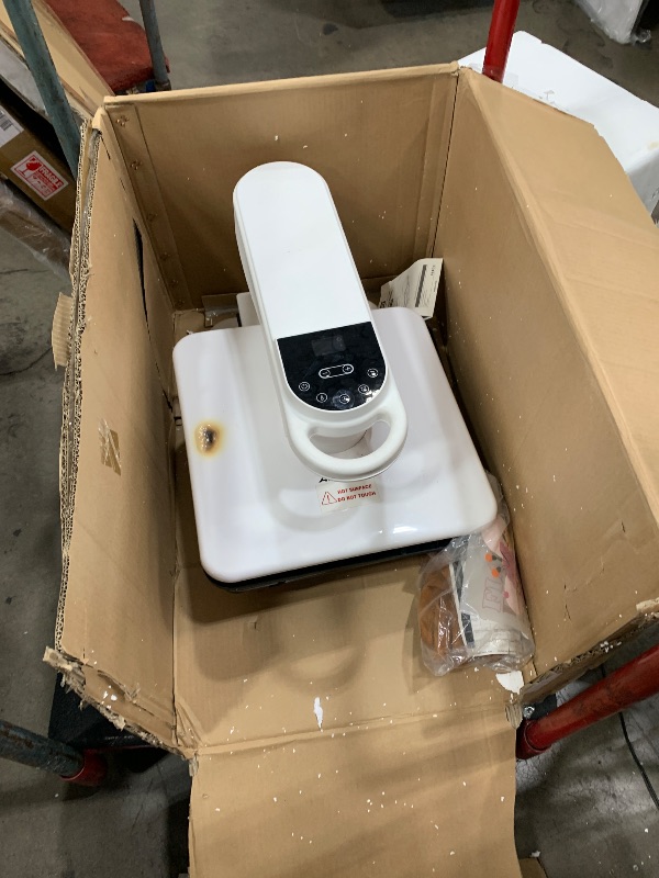 Photo 1 of ****BURN DAMAGE ON TOP SHOWN **** AKEYDIY 15x15 Heat Press, Dual Auto Heat Press Machine for T-Shirts, 360° Swing Away Heat Press with Auto Press Release for Sublimation Pillows, Canvas Bags, Puzzles, Coasters (15x15 White)