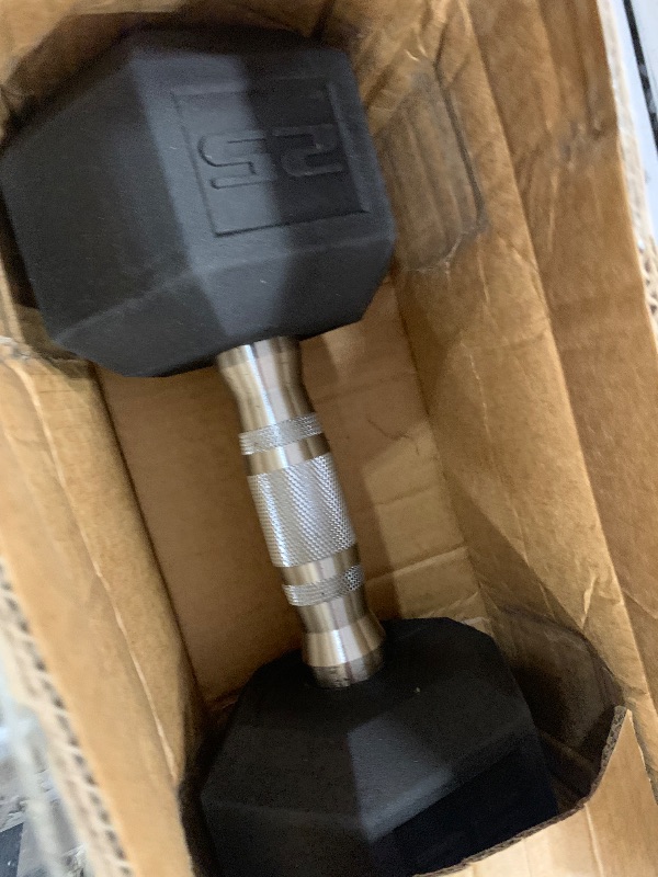 View 2 of **ONLY 1**CAP Barbell 25 LB Rubber Coated Hex Dumbbell Hand Weight - Pair | Chrome Handle