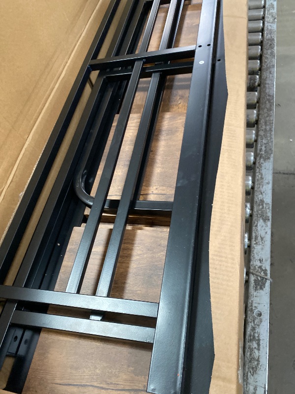 Photo 1 of **MISSING PIECES****PARTIAL SET** Mixcous Full Size Loft Bed with Desk & Open Shelves, Heavy Duty Metal Bed Frame with Safety Guardrails & Ladder, Loft Beds with Vintage Wood Finish L-Shaped Desk, Black