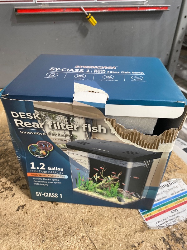 Photo 1 of 1.2 Gallon Acrylic Fish Tank Kit for Kids with Filter and 5-Mode Light