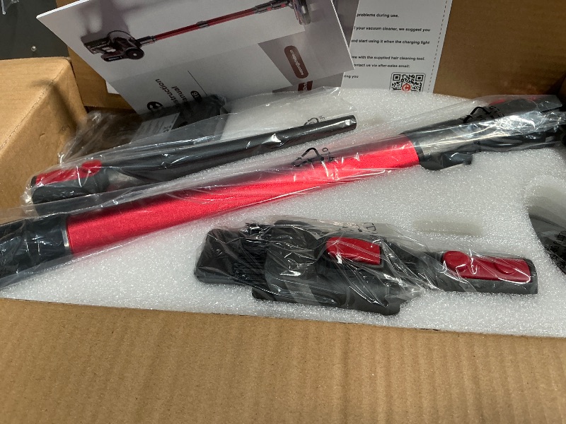 Photo 1 of **TESTED AND WORKING**CHEBIO Lightweight Cordless Vacuum Cleaners for Home, Stick Vacuum Cordless Rechargeable with 45kPa Suction,45-Min Run,Anti-Tangle and Self-Stand, 6 in 1 Hardwood Vacuum Cleaner (red)