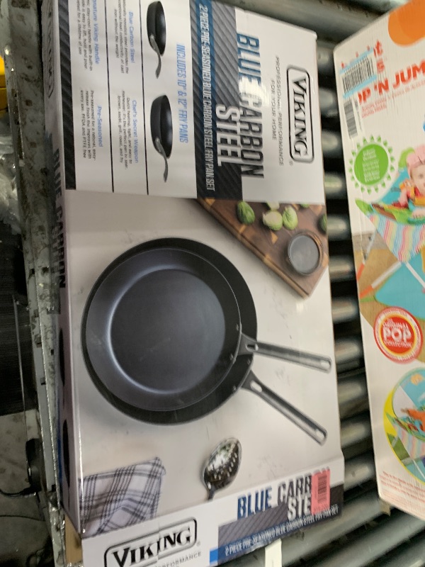 Photo 1 of ***BURNT AND COOK STAINED***
Viking Blue Carbon Steel Frying Pans, Kitchen Cookware Set, 10 and 12 Inch, Black