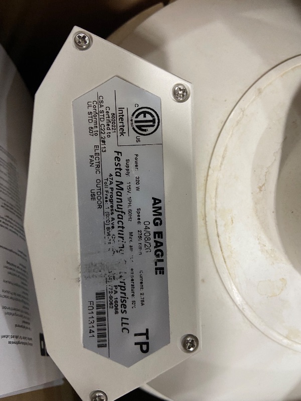 Photo 1 of ***HEAVILY USED***Festa AMG Eagle Radon Fan - Quiet and Energy Efficient 241 CFM Radon Mitigation System Inline Fan - 3" Electric Waterproof Inline Duct - Made with Sturdy Glass Reinforced Poly-Resin – White
