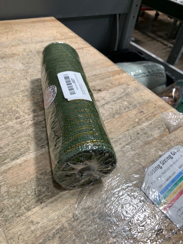 Photo 1 of 1 Roll Deco Mesh Ribbon 10 inch x 30 feet, Dark Green Metallic Poly Mesh Roll for Holiday Decorating Door Wreath Christmas Tree Gift Wrapping Floral Crafting(Olive Green/Gold foil)