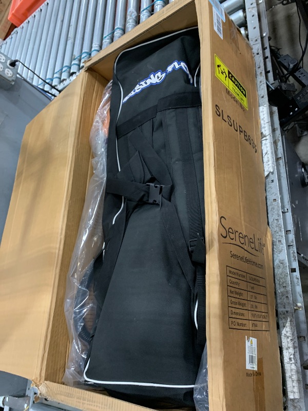 Photo 1 of **VALVE IS DAMAGED** SereneLife Inflatable Stand Up Paddle Board - Wide Stable Design, Non-Slip Deck for Adults & Youth with Premium Paddle Board Accessories: Carry Bag, Dual Action Pump, Paddle, Ankle Leash - 10'6"