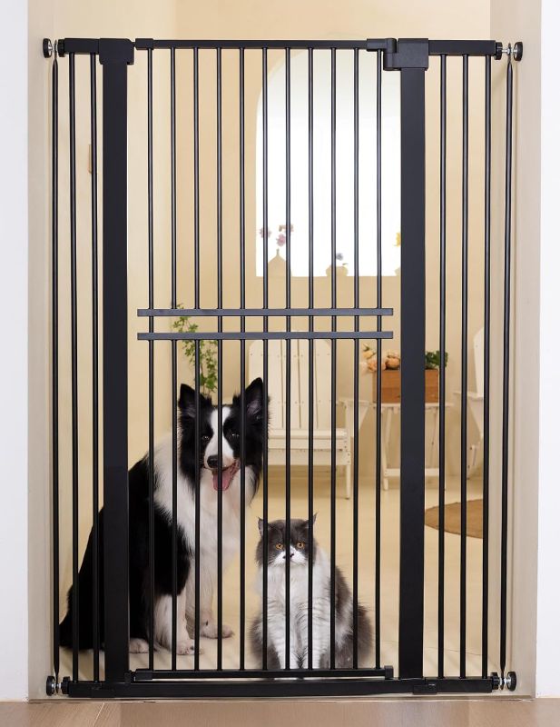 View 1 of **MISSING HARDWAREand is actually white** Extra Tall Pet Gate, 29"-40" Wide Tall Dog Gate, Black | Auto Close Tall Cat Dog Gate for Doorway Hallway