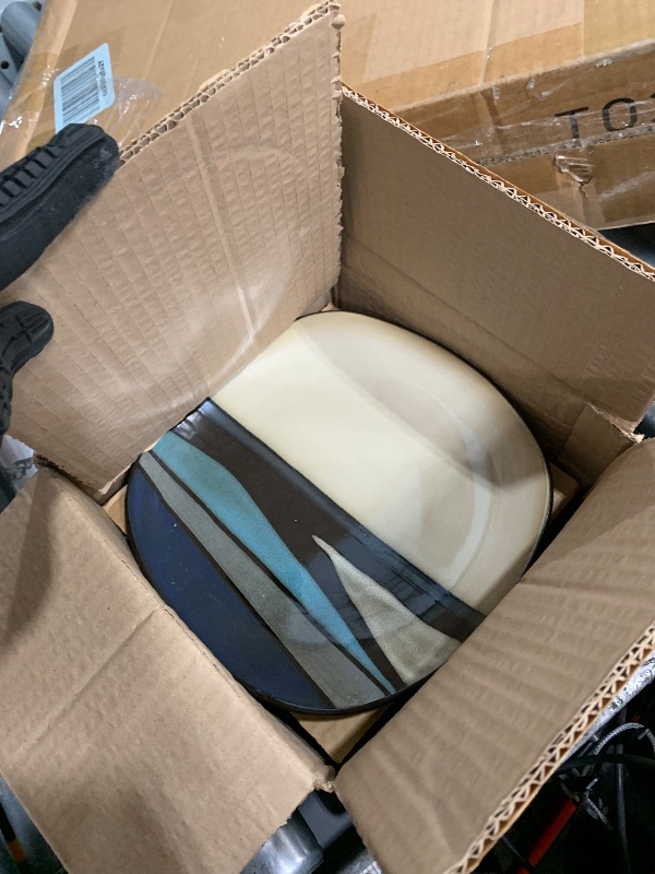 Photo 1 of **Stock Pic for Reference** Gibson Elite Villa Amadora - Made in Portugal - 12 Piece Dinnerware Set for 4, Two Tone Tan and Black Speckled Stoneware Plates and Bowls Sets, Dish Set with Dinner Plates Salad Plates & Cereal Bowls