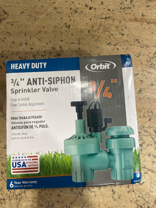 Photo 1 of 1-Pack Orbit 57623 3/4" FPT 100 Series Anti-Siphon Automatic Sprinkler Valve with Flow Control