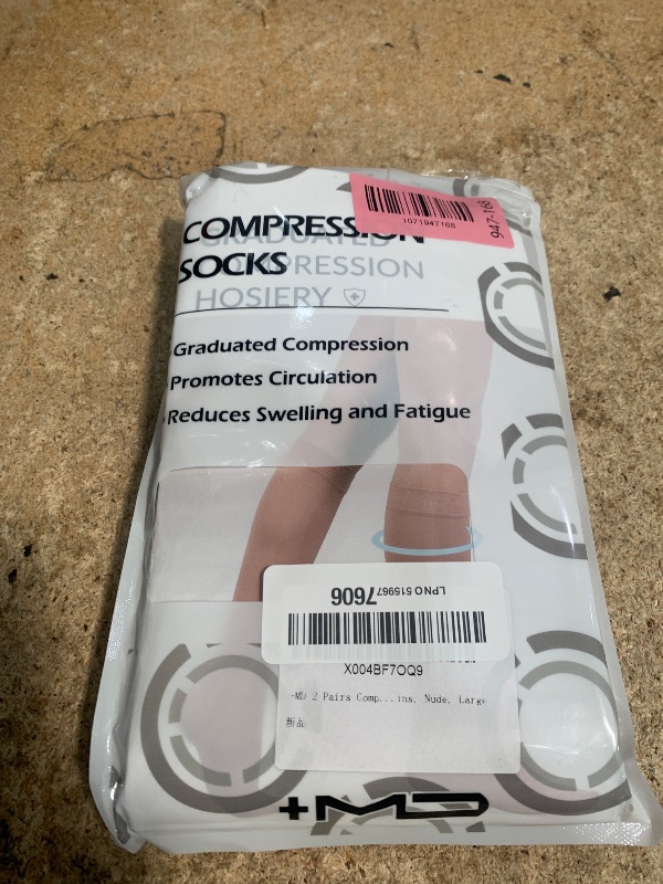 View 2 of +MD 2 Pairs 20-30 mmHg Compression Socks for Women & Men, Knee High Open Toe Stockings, Graduated Support & Comfort Hose Nude, Large
