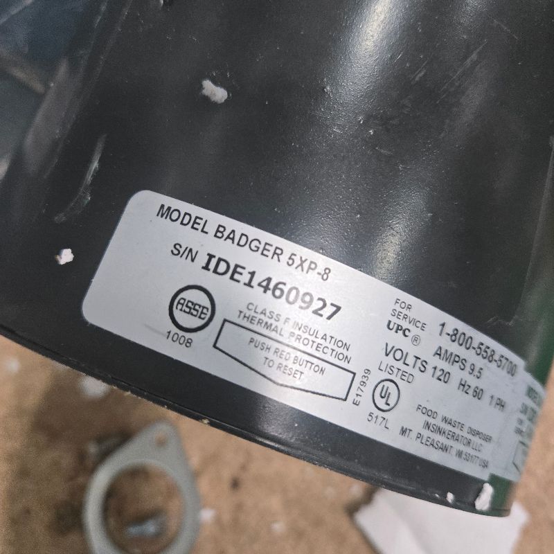 Photo 1 of ***MISSING PARTS***
InSinkErator Badger 5XP Garbage Disposal, Standard Series 3/4 HP Continuous Feed Food Waste Disposer, Black / Stainless