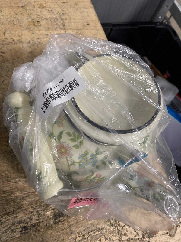 Photo 1 of (acrylic chipped, minor) OLYTARU Enamel Teapot floral,Large Porcelain Enameled Teakettle,Colorful Water Tea Kettle pot for Stovetop,Small Retro Classic Design (style01 Growing)