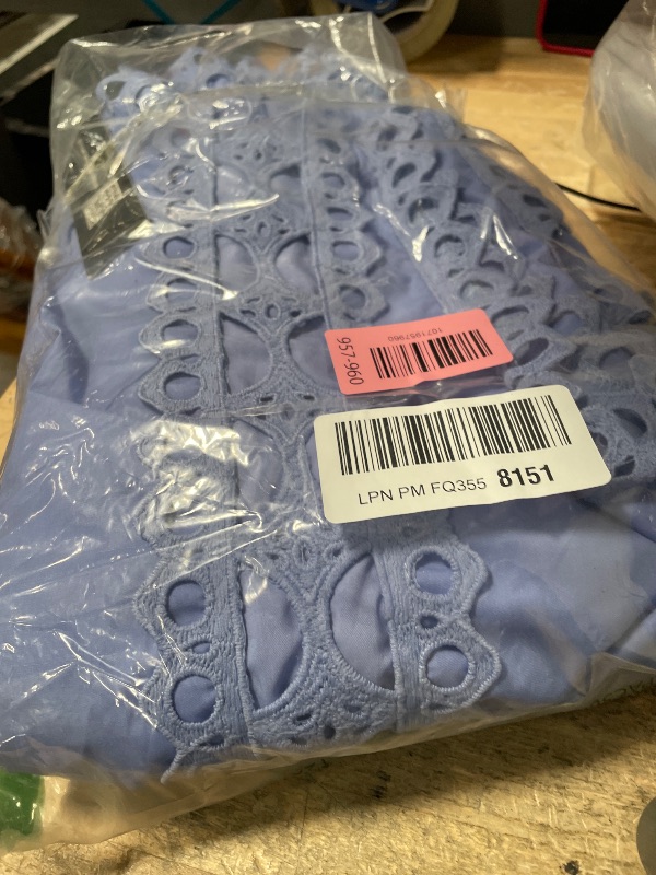 Photo 1 of (medium) LAI MENG FIVE CATS Women's Sleeveless Hollow Out Lace Button Up Casual Midi Party Dress with Belt Blue