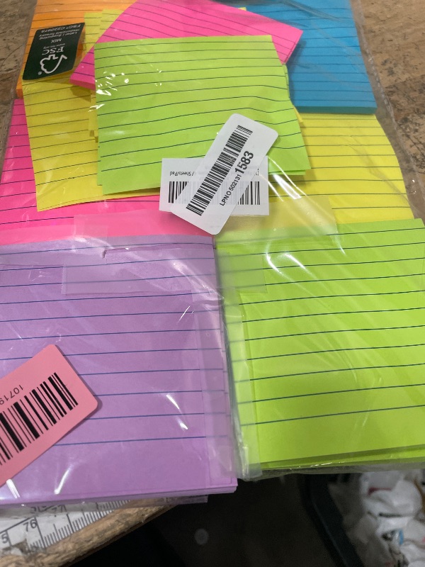 Photo 1 of (12 Pads) Lined Sticky Notes 4x4 in, 6 Bright Colors Self-Stick Note Pads, Strong Adhesive, 47 Sheets/Pad