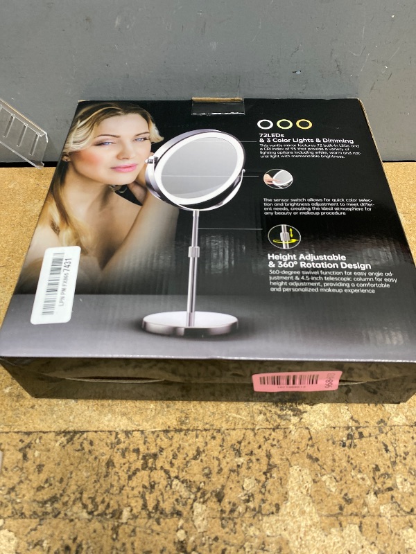 Photo 1 of ***MISSING CORD***
Makeup Mirror with Lights, 1x/20x 360° Rotation Vanity Mirror, Brightness Adjustable Lighted Makeup Mirror with Magnification, 5000 mAh Rechargeable Double Sided Mirror with 3 Colors, Gift for Women