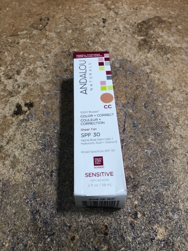 Photo 1 of *10/2027*Andalou Naturals 1000 Roses CC Color + Correct with SPF 30, Sheer Tan, 2-in-1 Face Sunscreen + CC Cream for Sensitive Skin, Helps Correct Uneven Skin Tone, Reef Safe Sunscreen, 2 Fl Oz