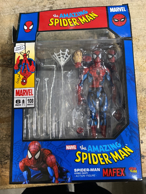 View 2 of (PREUSED/MISSING WEBS)Medicom MAFEX No.108 Spider-Man Action Figure - Comic Paint, Marvel, 1 Count