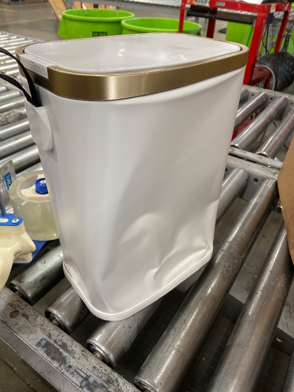 Photo 1 of **LARGE DENT ON SIDE**CEROELDA Small Bathroom Trash Can with Lid Soft Close-5L/1.3 Gal Stainless Steel Garbage Can-Step Pedal Wastebasket Slim Trash Bin for Office, Bedroom, Toilet, Live Room-White