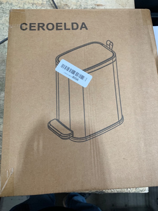 Photo 1 of **LARGE DENT ON SIDE**CEROELDA Small Bathroom Trash Can with Lid Soft Close-5L/1.3 Gal Stainless Steel Garbage Can-Step Pedal Wastebasket Slim Trash Bin for Office, Bedroom, Toilet, Live Room-White
