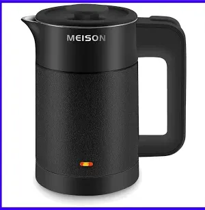Photo 1 of 0.6L Small Electric Kettles Stainless Steel, Travel Mini Hot Water Boiler Heater, Double Wall Cool Touch Portable Teapot, Auto Shut-Off & Boil-Dry Protection, 120V/800W, 2 Year Warranty (Black)