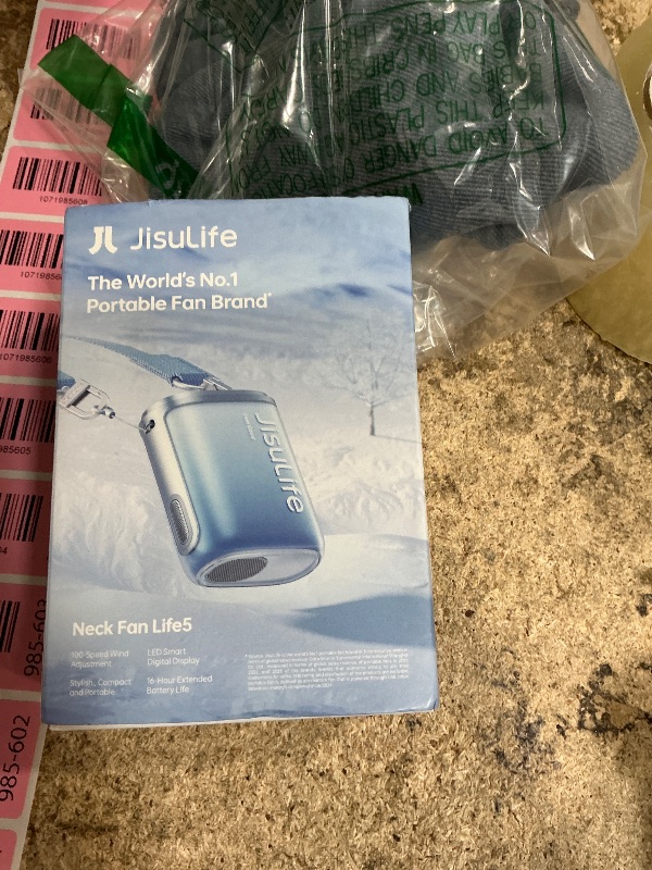 Photo 1 of **MISSING CHARGER AND LANYARD**JISULIFE Portable Neck Fan, 100 Adjustable Speeds, 40000 RPM Cooling, Mini Personal Wearable Fan, 4500mAh USB Rechargeable, 16H Runtime, LED Display - Gifts for Outdoor, Travel, Camping, Summer (Blue)
