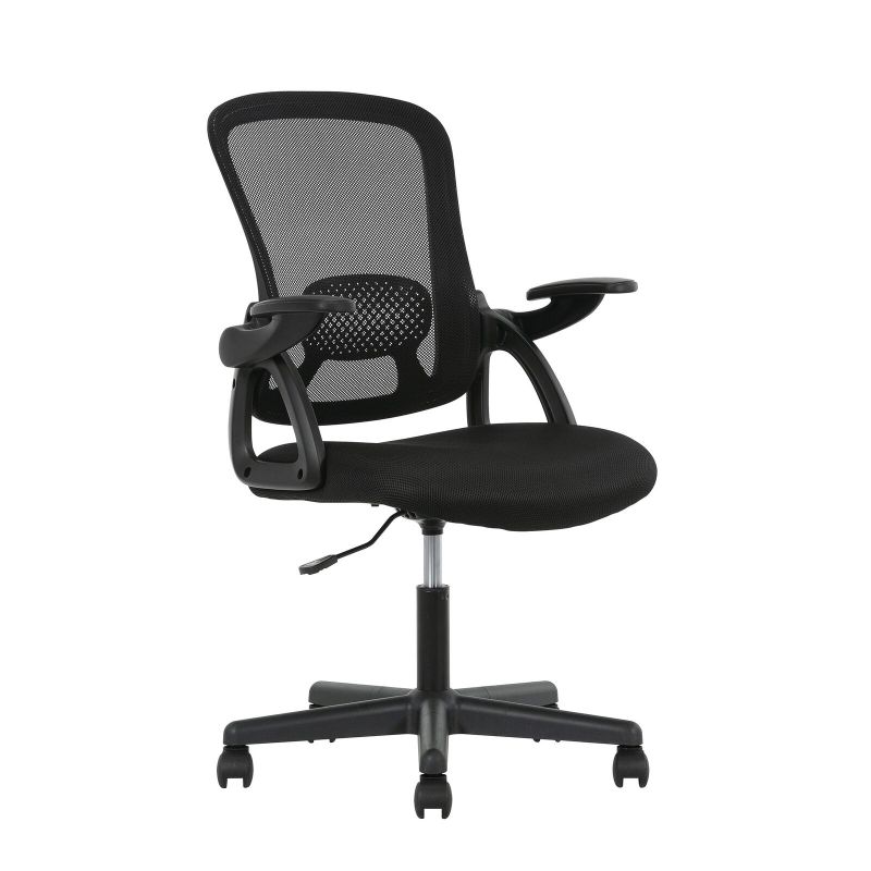 Photo 1 of **Missing the base. Missing hydraulic lift. missing all bolts**Mainstays Ergonomic Mesh Back Office Chair with Flip up Arms, Black Fabric, 275lb