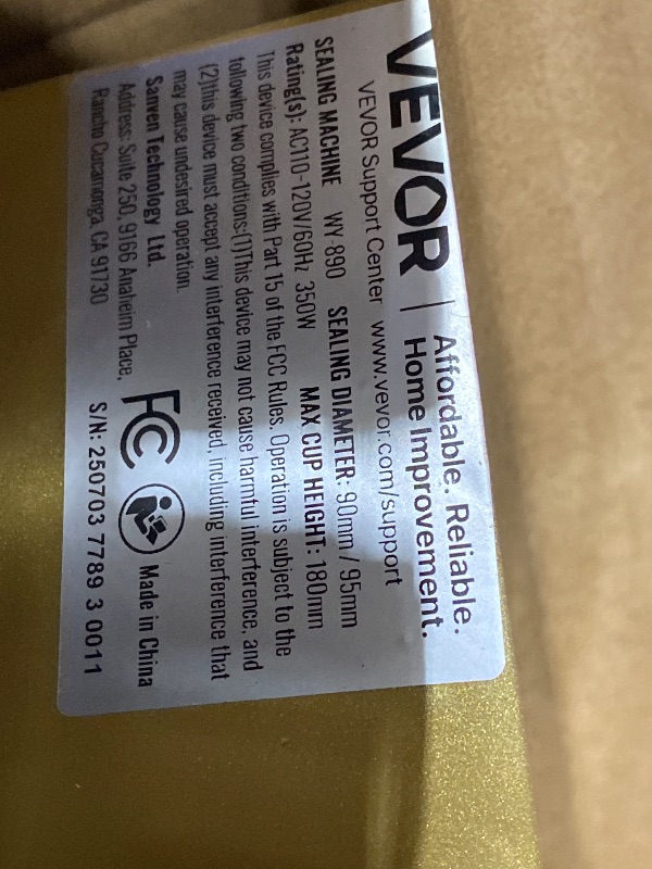 Photo 1 of **MISSING PARTS**VEVOR Fully Automatic Cup Sealing Machine, 500-650 Cups/H, Cup Sealer Machine for 180 mm Tall & 90/95 mm Cup, Electric Boba Tea Sealer with Digital Control LCD Panel for Bubble Milk Tea Coffee, Gold