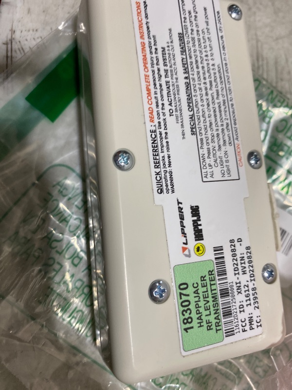 Photo 1 of HappiJac Replacement Truck Camper Jack Wireless Remote Controller, Up-Down, Right-Left, in-Out Buttons, Directional Motor Control Pad, Requires 2 AA Batteries - 183070