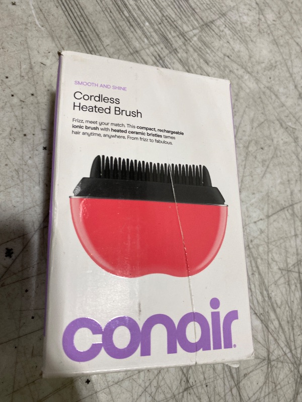 Photo 1 of Conair Cordless Heated Brush, Portable Ceramic Ionic Smoothing Brush for Frizz Control & Shine, Rechargeable, 2 Heat Settings, Travel-Friendly Styling Tool with Protective Cover, Hot Pink & Black