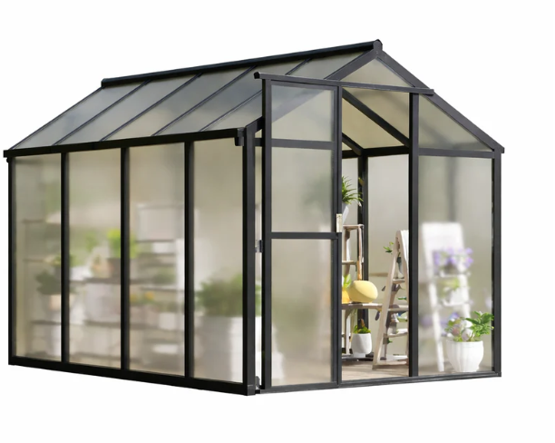 Photo 1 of Garvee 6'x8' Polycarbonate Greenhouse with Aluminum Frame - Lockable Door & Adjustable Roof Vent for Backyard Garden, Patio, Outdoor Use, Black