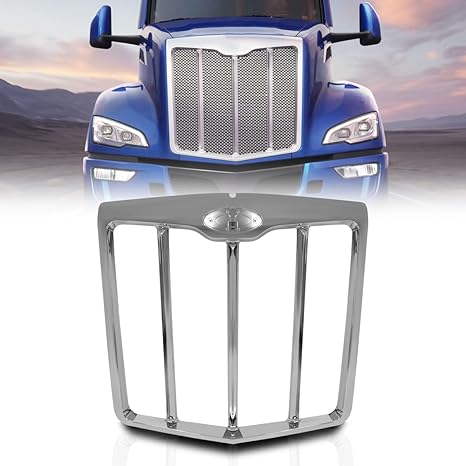 Photo 1 of Chrome Front Hood Radiator Replacement Grille fit for 2023+ Peterbilt 579 (With Bug Screen)