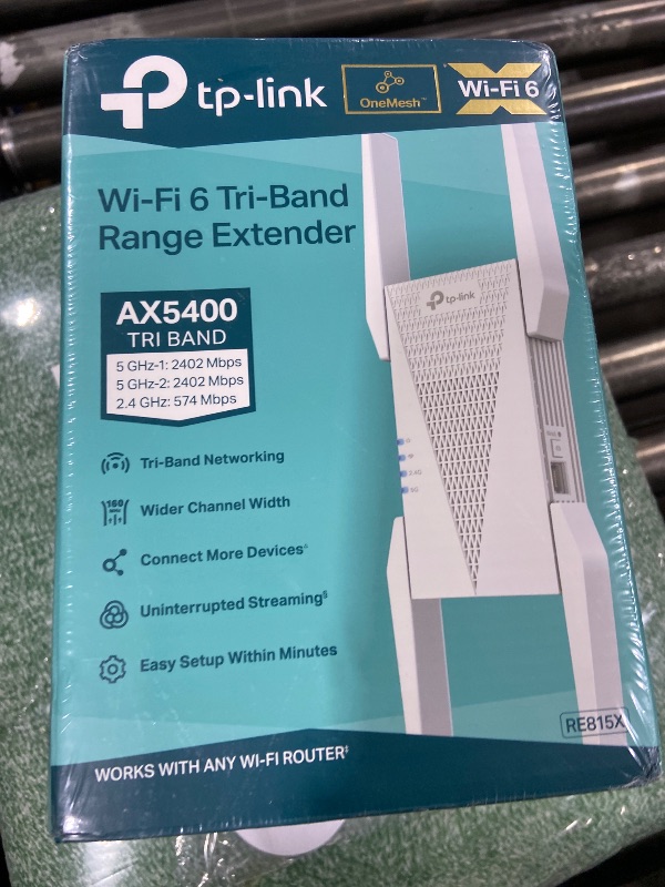 Photo 1 of TP-Link RE815X AX5400 WiFi 6 Range Extender w/Ethernet Port | 5.4 Gbps Tri-Band Wireless Repeater Amplifier | Up to 2800 Sq. Ft., 96 Devices | Internet Signal Booster | 160 MHz | APP Setup | OneMesh