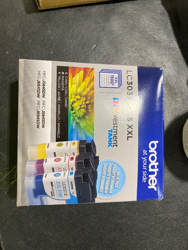 Photo 1 of Brother Genuine LC30373PKS, 3-Pack Super High-Yield Color INKvestment Tank Ink Cartridges, Includes 1 Cartridge Each of Cyan, Magenta and Yellow Ink, Page Yield Up to 1,500 Pages/Cartridge, LC3037