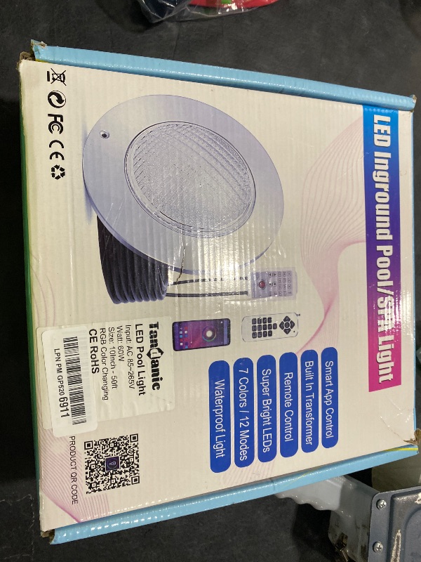 Photo 1 of Tandanic 10 Inch LED Pool Light for Inground Pool, 60W Color Changing Pool Lighting with APP & Remote Control, Low Voltage 12V Submersible Light for Wet Niche, 50ft Long Cord, IP68 Waterproof