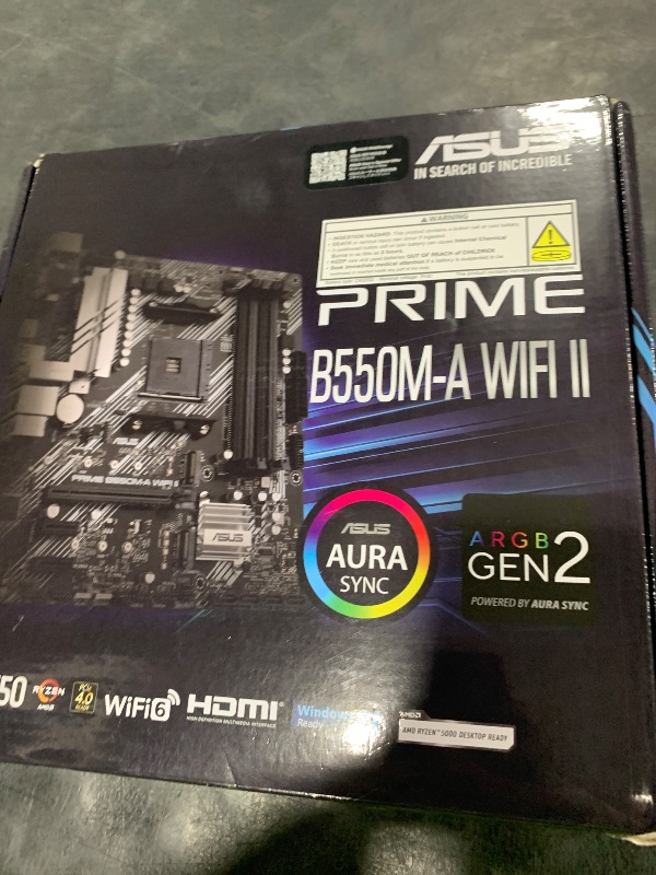 Photo 1 of ASUS Prime B550M-A WiFi II AMD Micro ATX Motherboard with PCIe 4.0, WiFi 6, ECC Memory, HDMI 2.1, RGB Header
