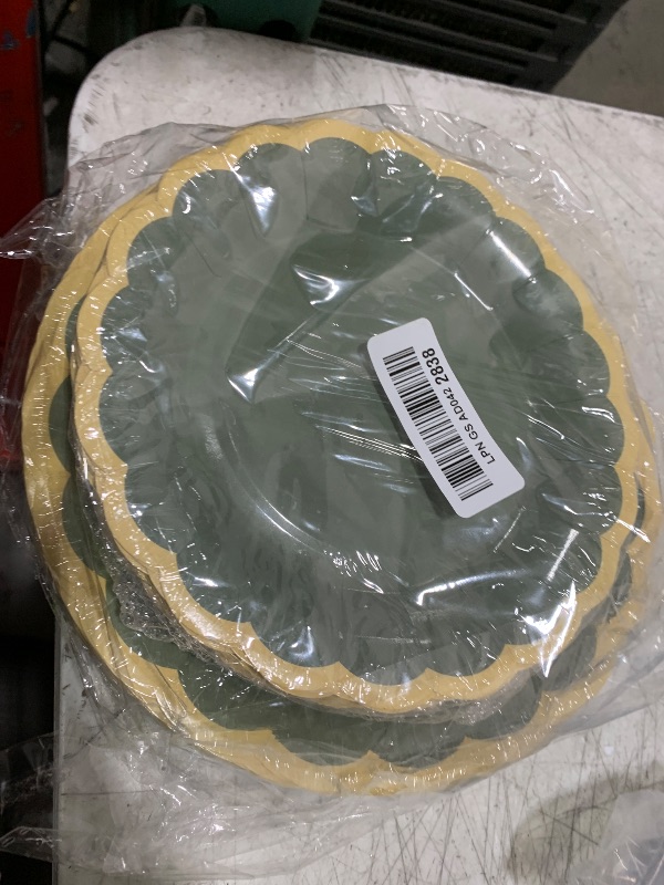 Photo 1 of Zhehao 150 Pcs Sage Green Plates and Napkins Tableware Serves 50 Includes 9 Inch 7 Inch Green Scalloped Edges Paper Plate and Napkins for Wedding Birthday Baby Shower Party