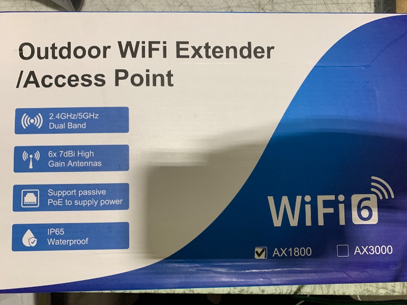 Photo 1 of AX1800 Outdoor WiFi 6 Extender, High Power Outdoor WiFi Extender Signal Booster, Long Range Outdoor WiFi Access Point, IP67 Weatherproof, PoE Power Supply, for Starlink, Cameras, Patio, Camping,RV