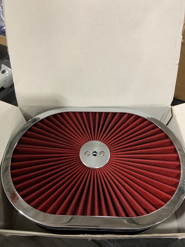Photo 1 of Full Flow Round 12''X3'' Air Filter Assembly Kit RED, Washable and Reusable, with Mounting Stud & Wing Nut & Air Cleaner Riser Kit, for 4 Barrel Carburetor V8 Engines