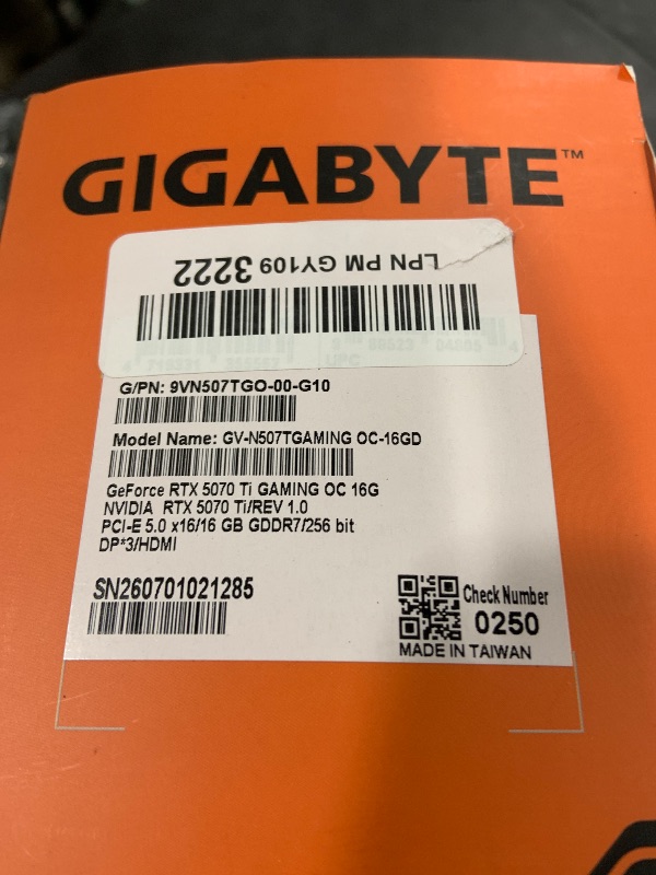 Photo 1 of Gigabyte GeForce RTX 5070 Ti Gaming OC 16G Graphics Card - 16GB GDDR7, 256 Bit, PCI-E 5.0, 2588 MHz Core Clock, 3 x DP 2.1a, 1 x HDMI 2.1b, NVIDIA DLSS 4, GV-N507TGAMING OC-16GD